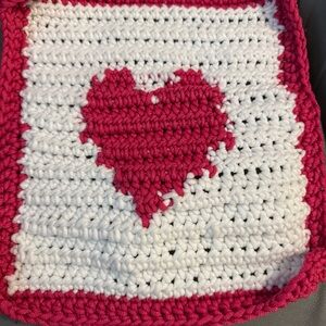 Pink and White Heart Crochet Kitchen Towel